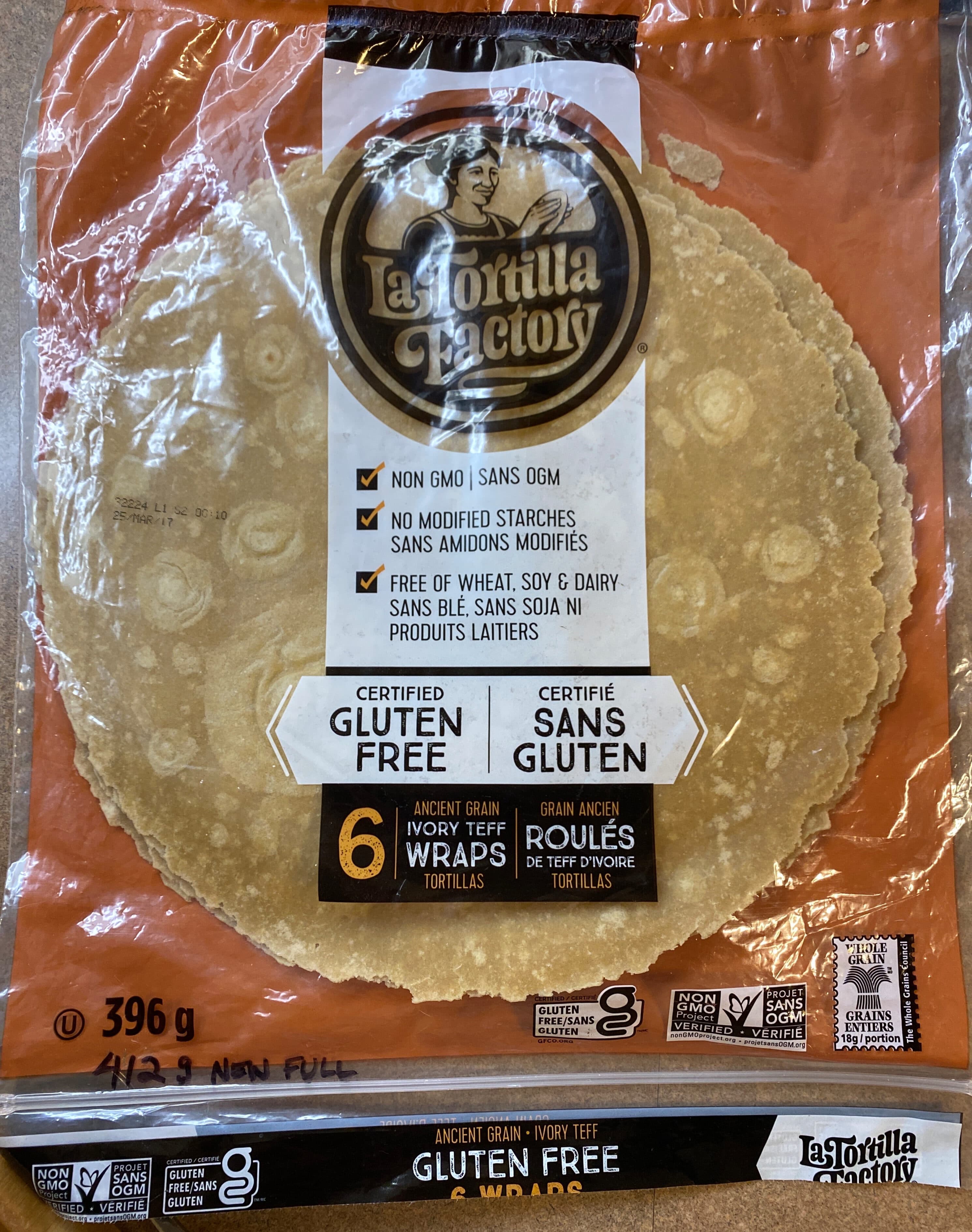 La Tortilla Factory Ivory Teff Wraps, Gluten Free packshot