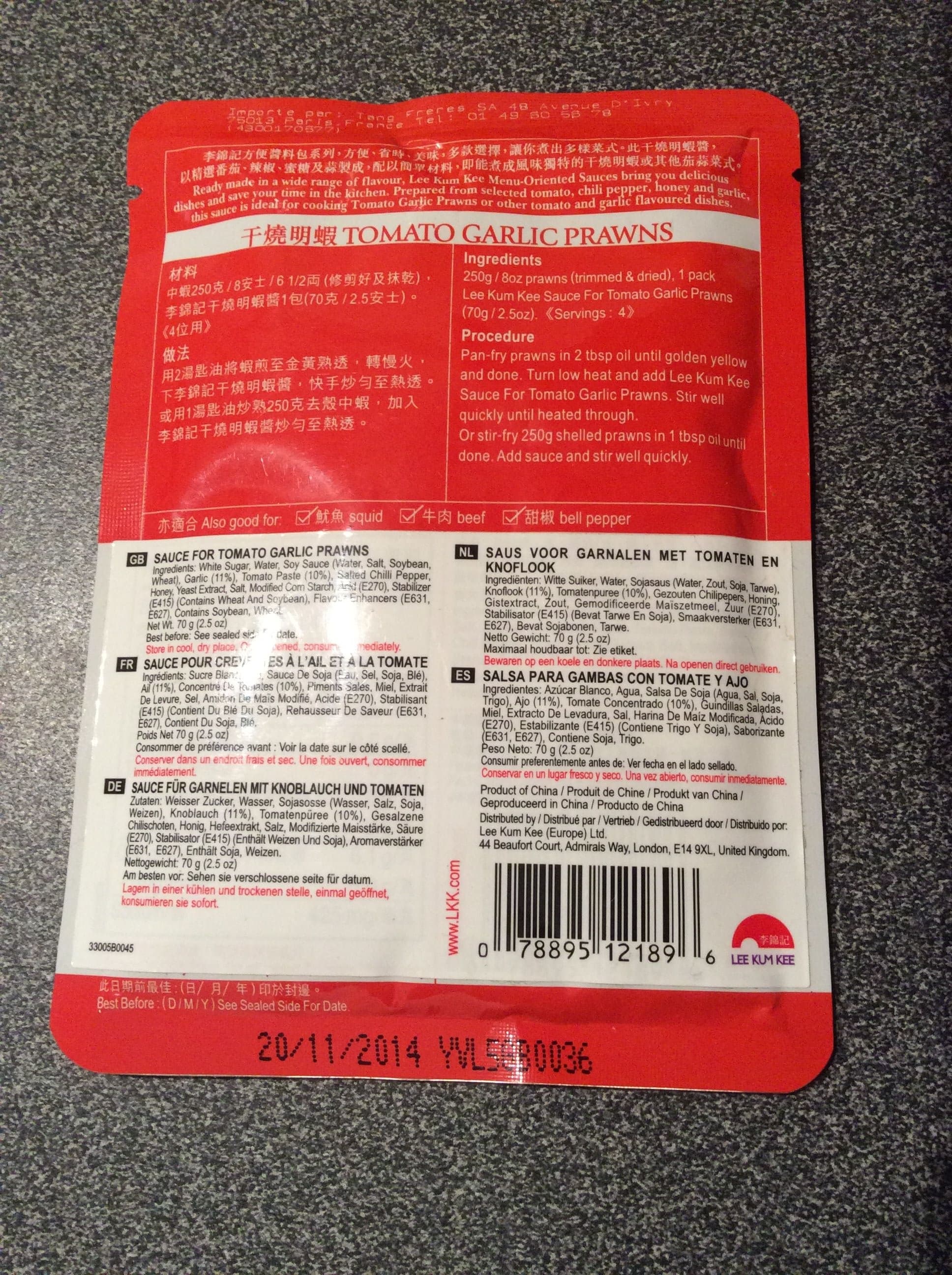 Lee Kum Kee Sauce for tomato garlic prawn packshot