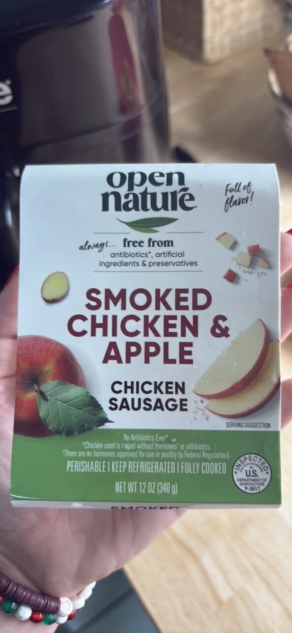 open nature SMOKED CHICKEN & APPLE CHICKEN SAUSAGE packshot