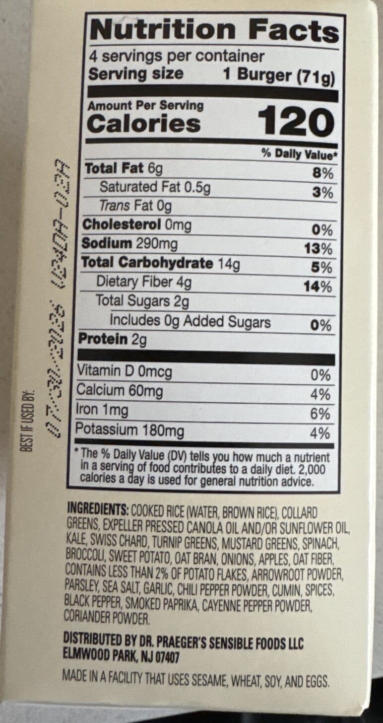 Dr. Praeger's Sensible Foods Super Greens Veggie Burger packshot