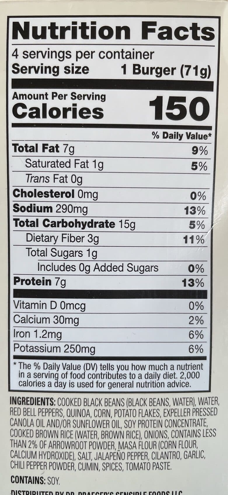 Dr. Praeger's Sensible Foods Black Bean Quinoa Veggie Burgers packshot