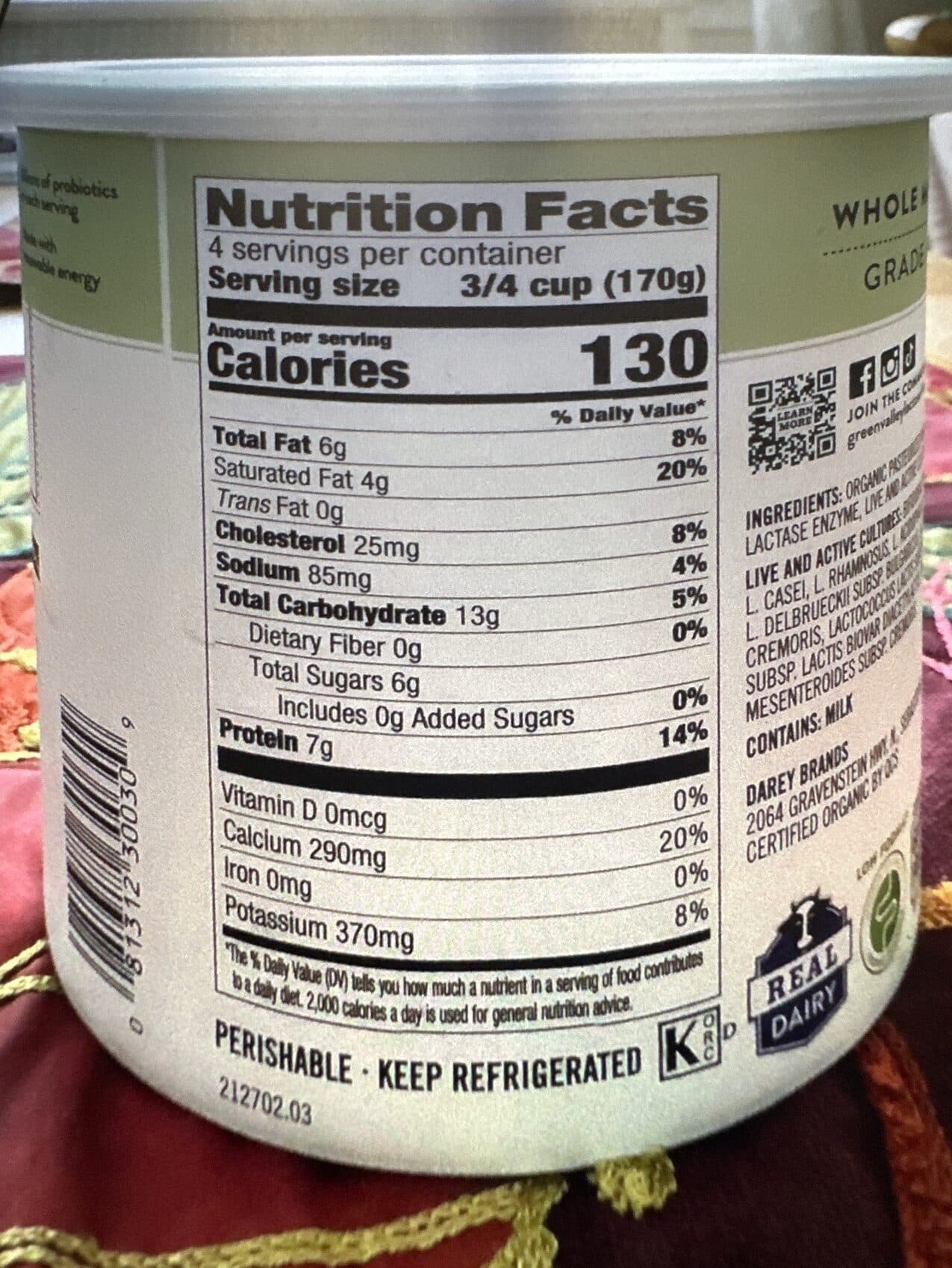 Redwood Hill Farm & Creamery Llc Green Valley Organics, Whole Milk Yogurt packshot