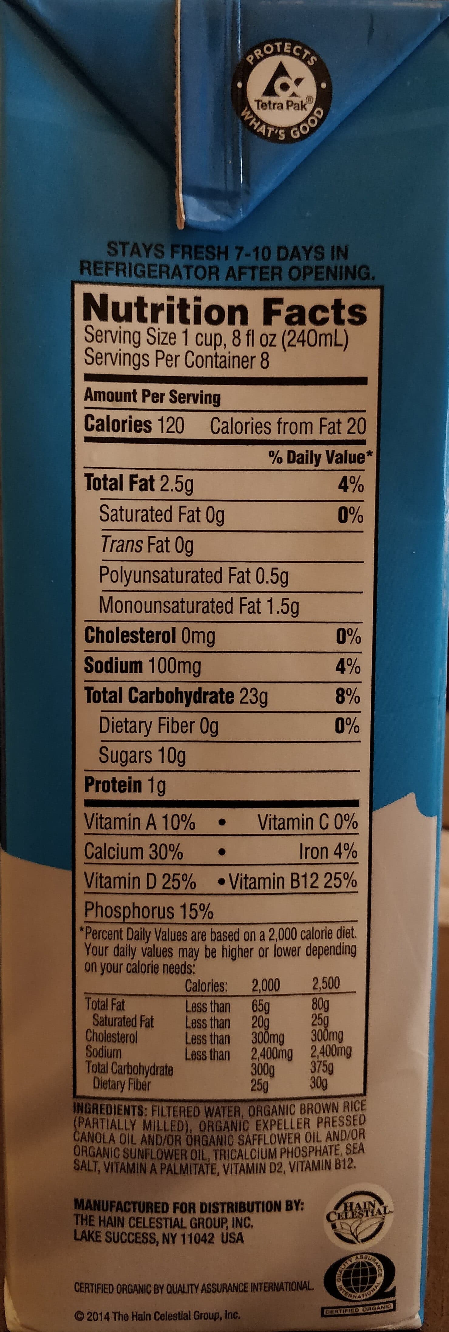 The Hain Celestial Group Inc. Organic Ricemilk Original Calcium & Vitamin D packshot