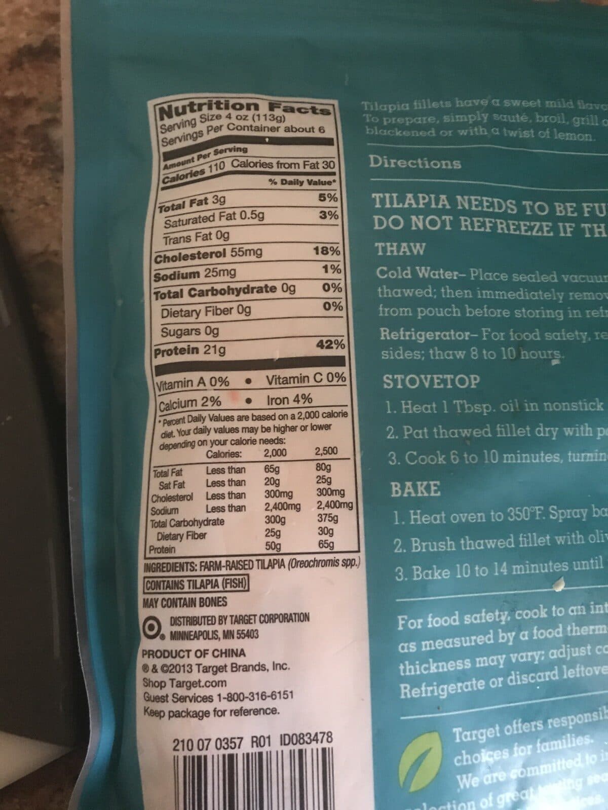 Target Stores Tilapia fillets packshot