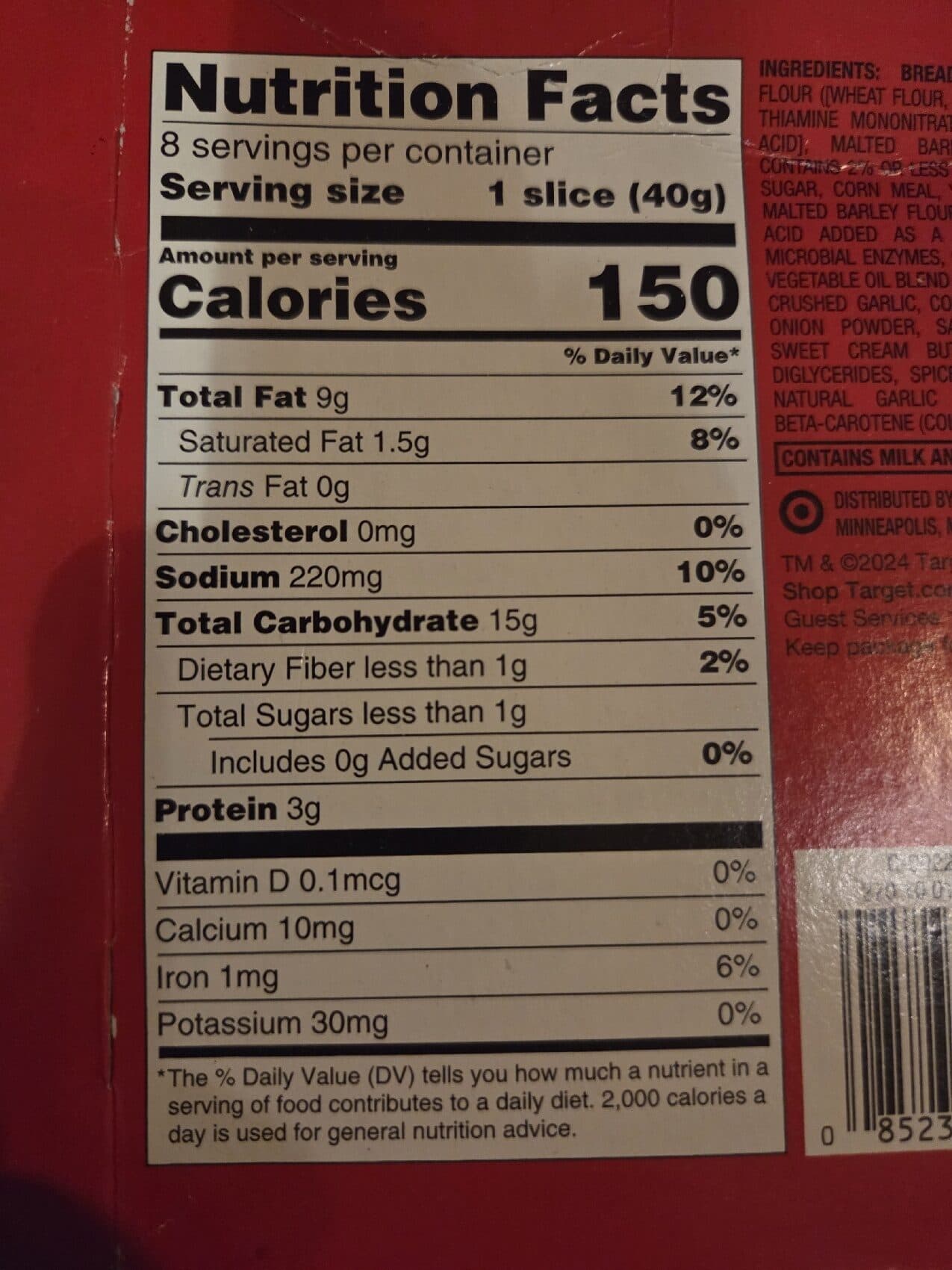 Target Stores Garlic frozen texas toast packshot