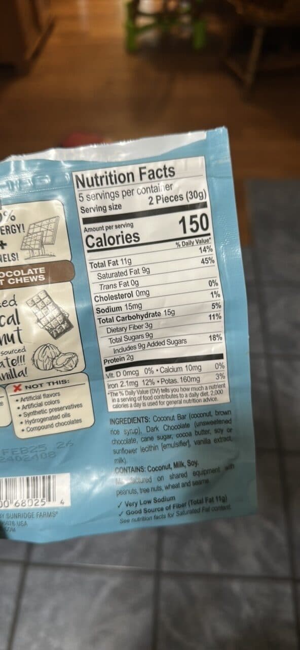 SunRidge Farms Dark Chocolate Coconut Chews packshot