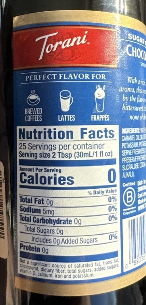 Torani Sugar free chocolate syrup packshot