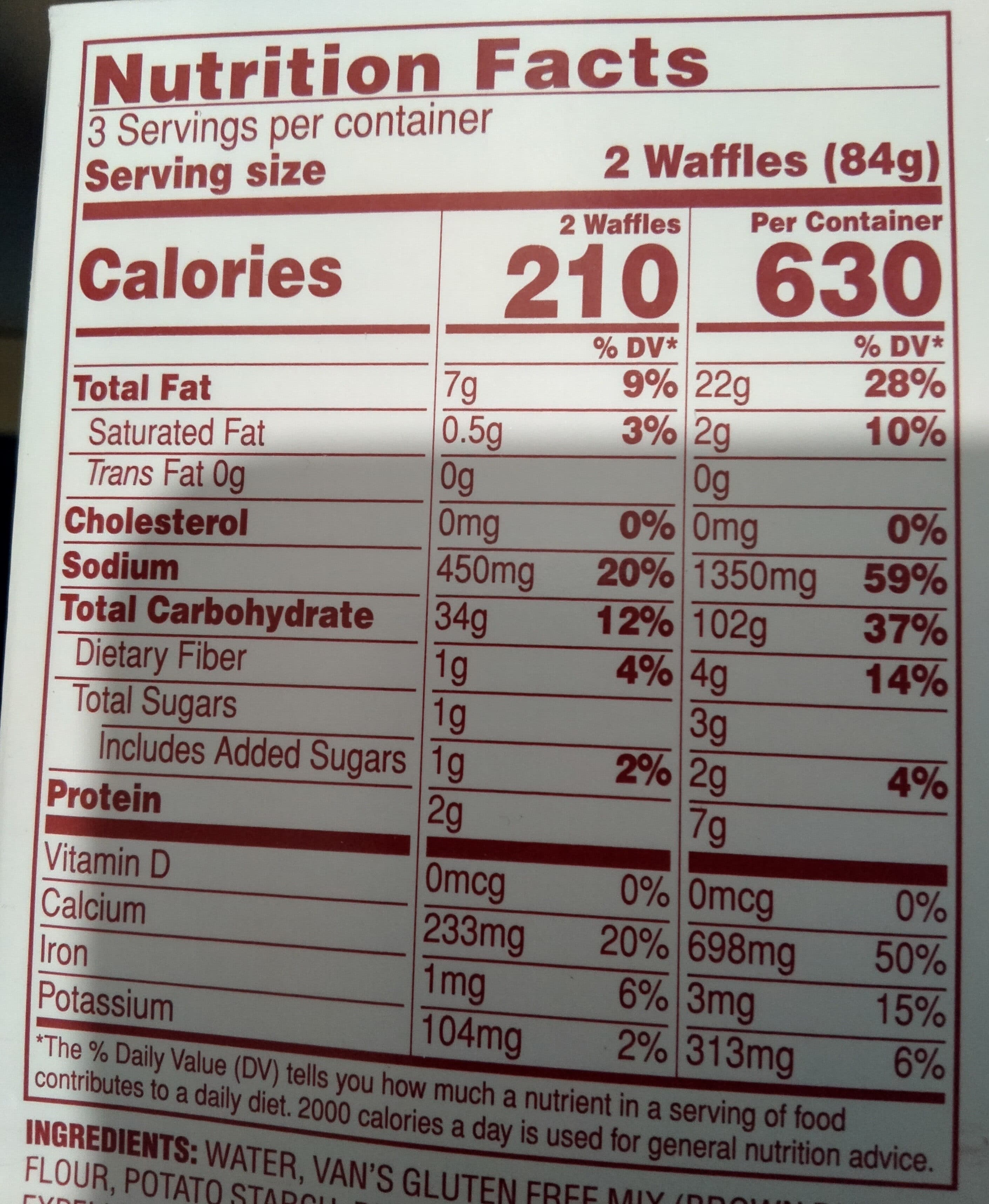 Van's Gluten Free Original Waffles packshot