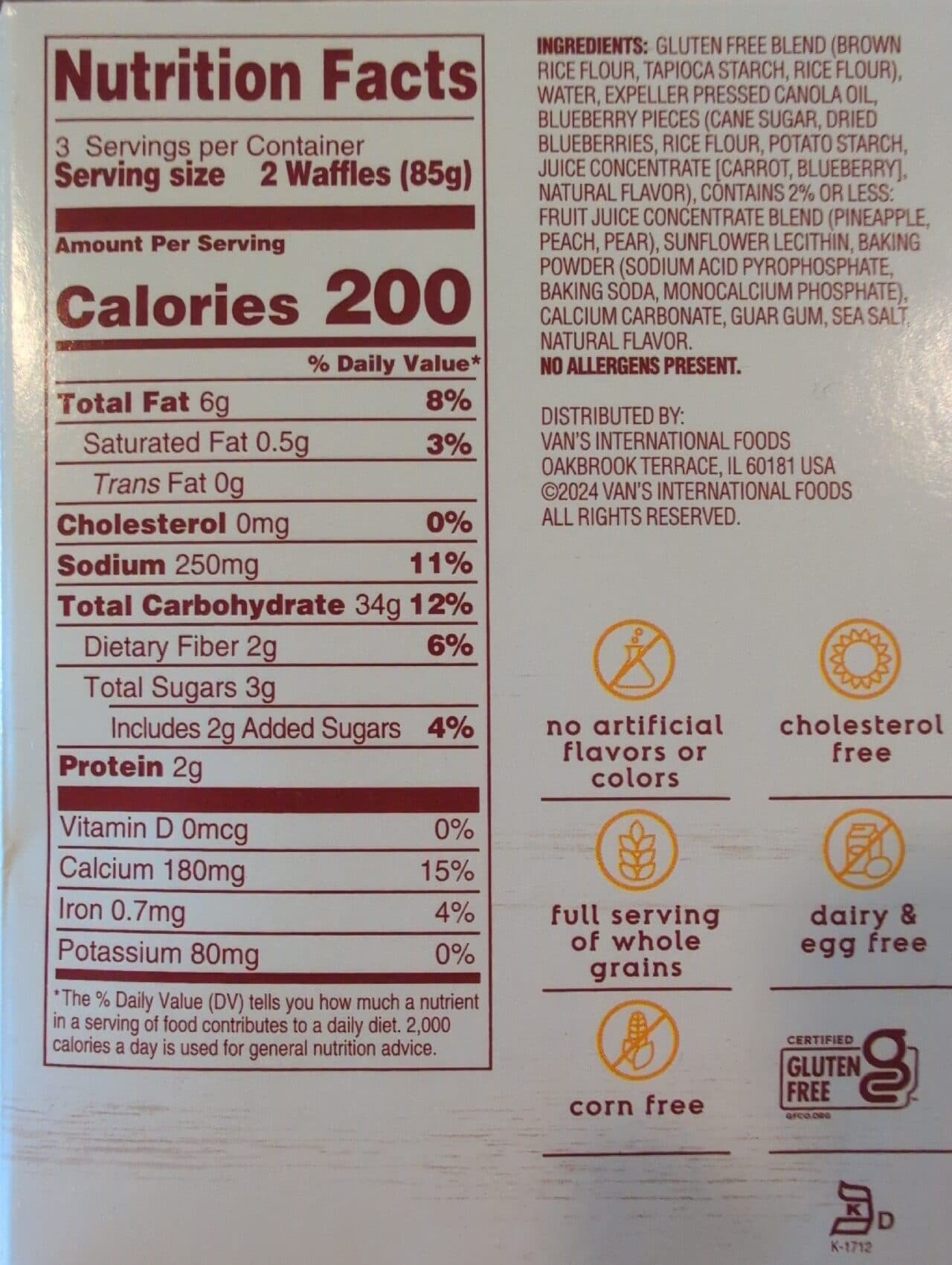 Van's BLUEBERRY WAFFLES packshot