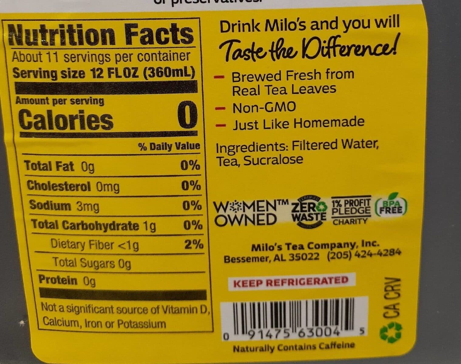 MILO'S Zero Sugar Sweet Tea packshot