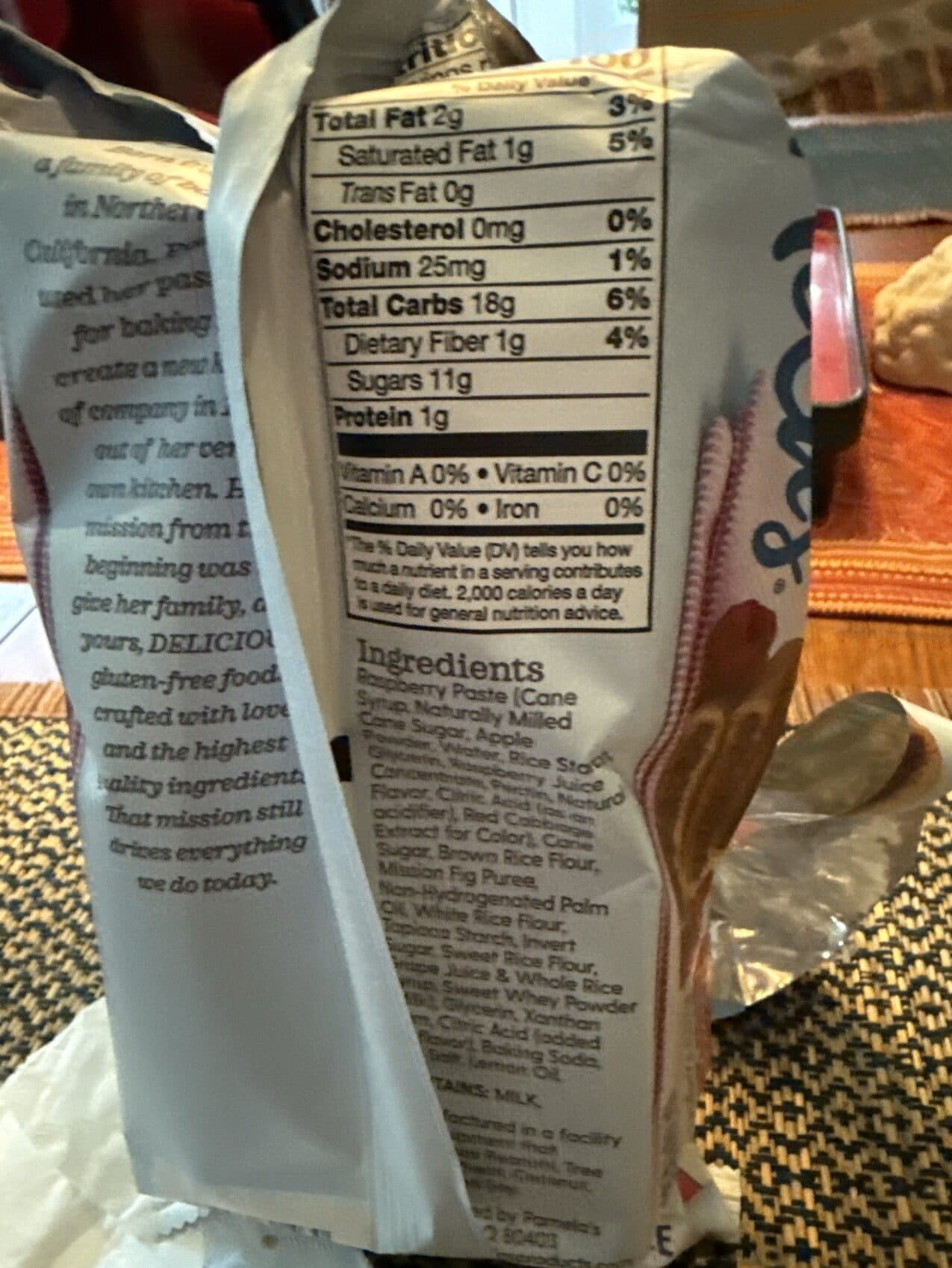 Camela's Gluten free figgies jammies cookies packshot
