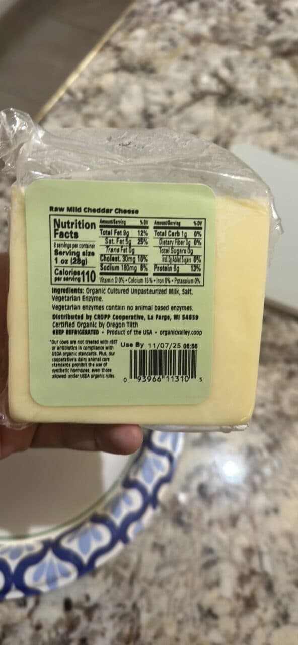 Organic Valley Raw Mild Cheddar Cheese packshot