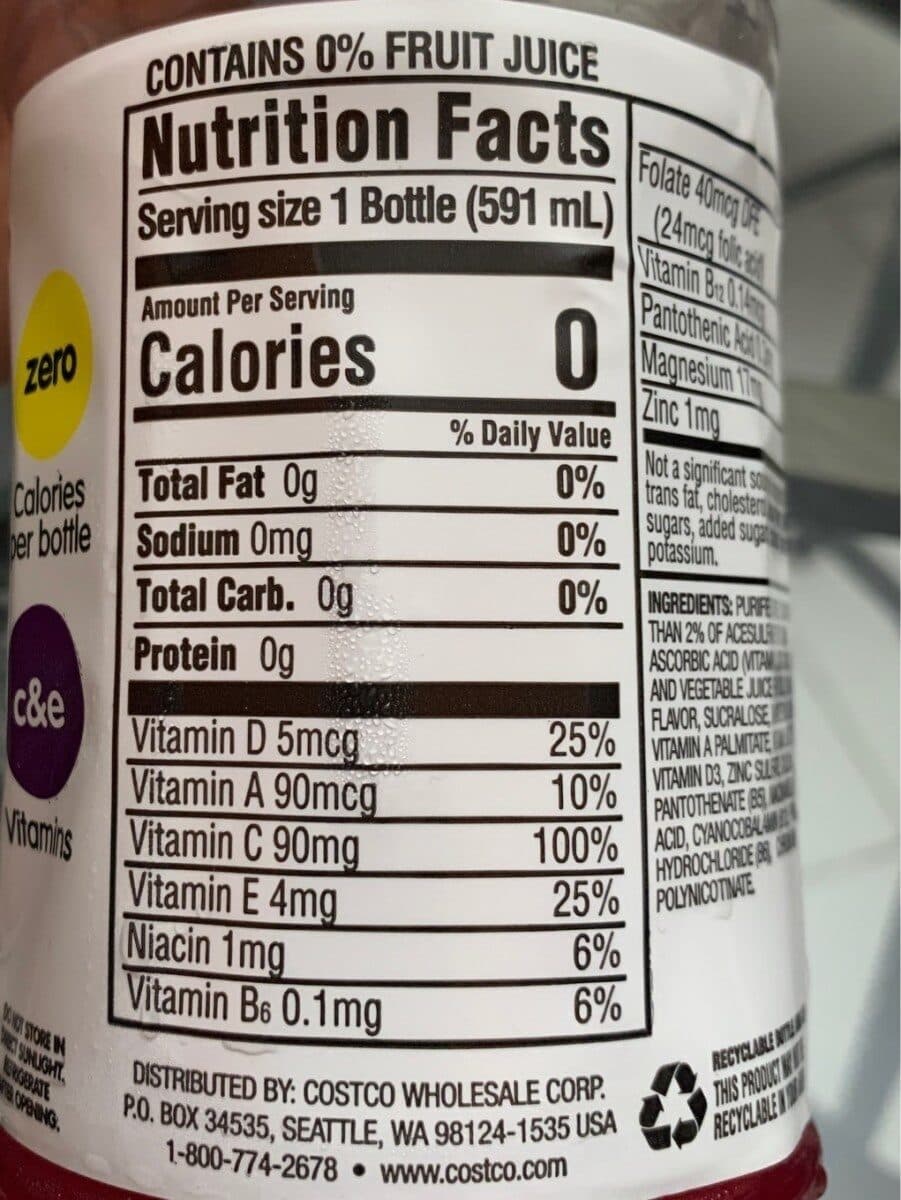 KIRKLAND Signature Açaí Blueberry Pomegranate Flavored with other natural flavors Vitamin-enhanced Water Beverage packshot