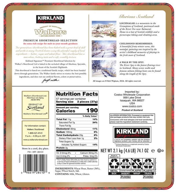 Kirkland signature Walkers Premium Shortbread Cookie Assortment 4.6 Pound Tin packshot
