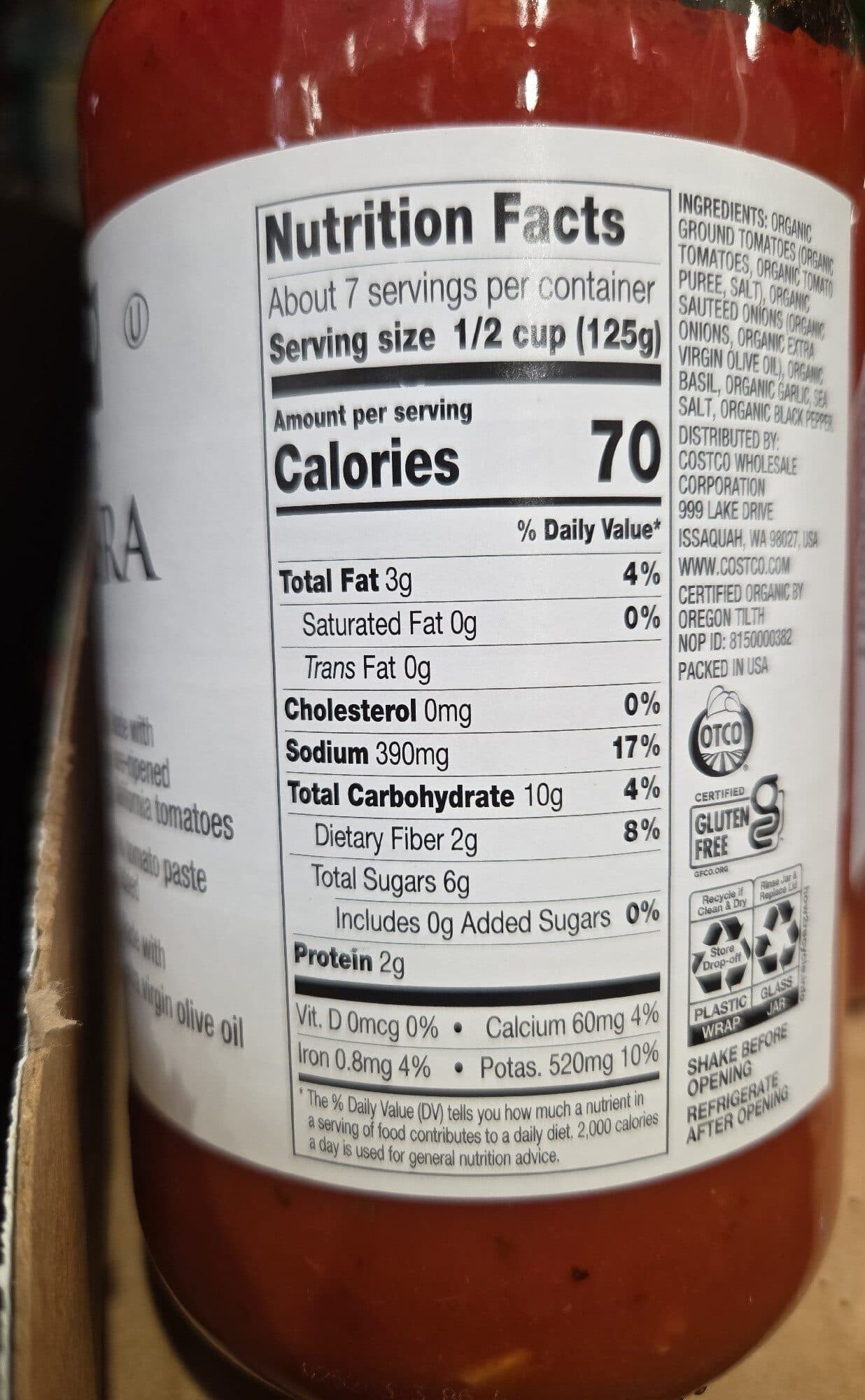 Kirkland Signature Organic Marinara Sauce packshot