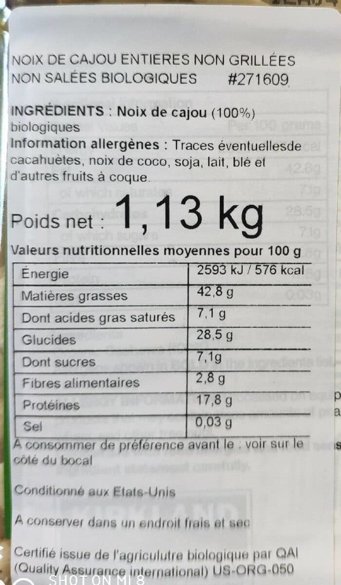 Kirkland signature organic whole cashews packshot