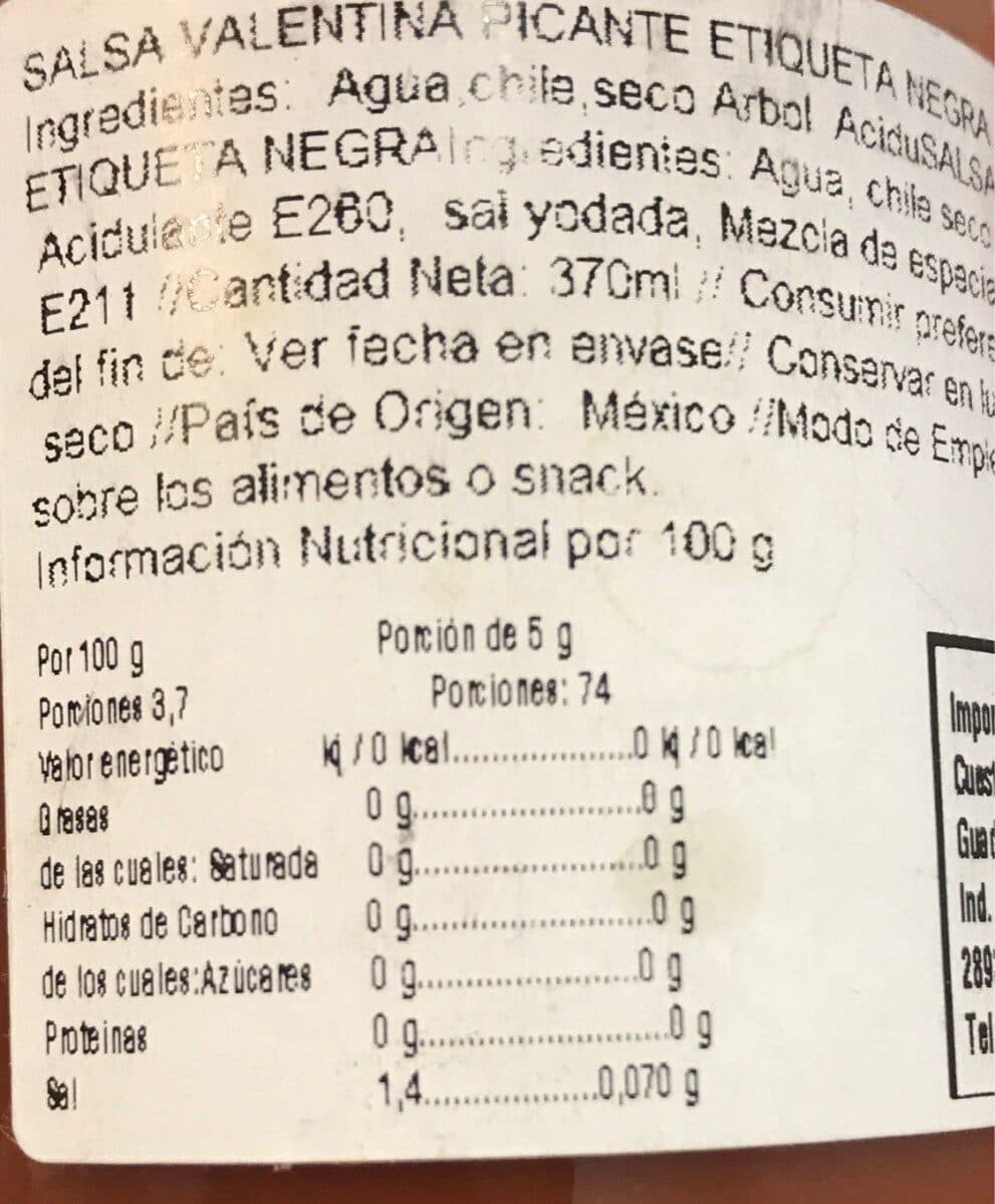 Valentina Salsa Picante packshot