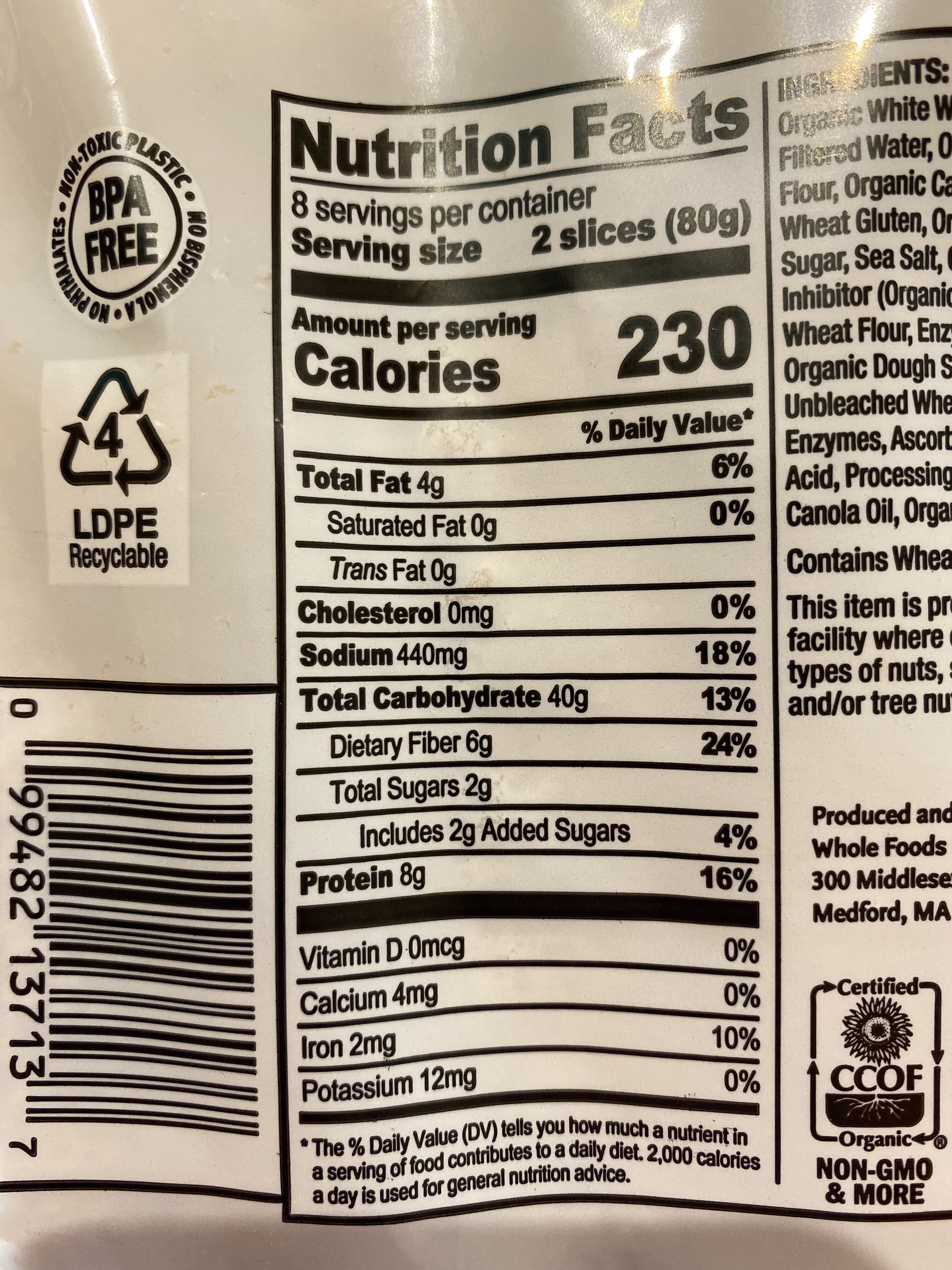 Whole Foods Market Organic White Wheat Bread packshot