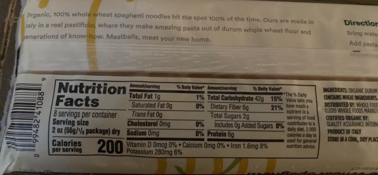 365 Whole Foods Market Organic Whole Wheat Spaghetti packshot