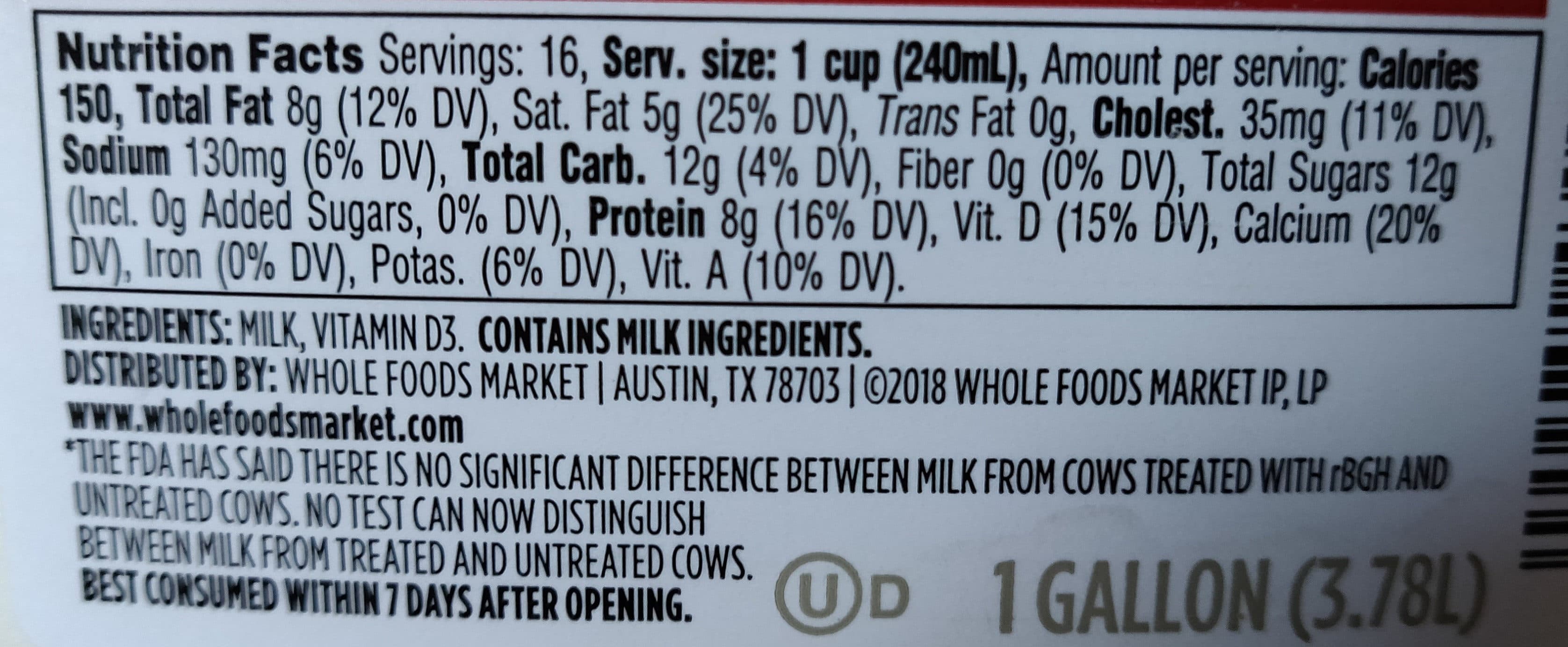 365 Everyday Value Grade A Vitamin D Milk packshot