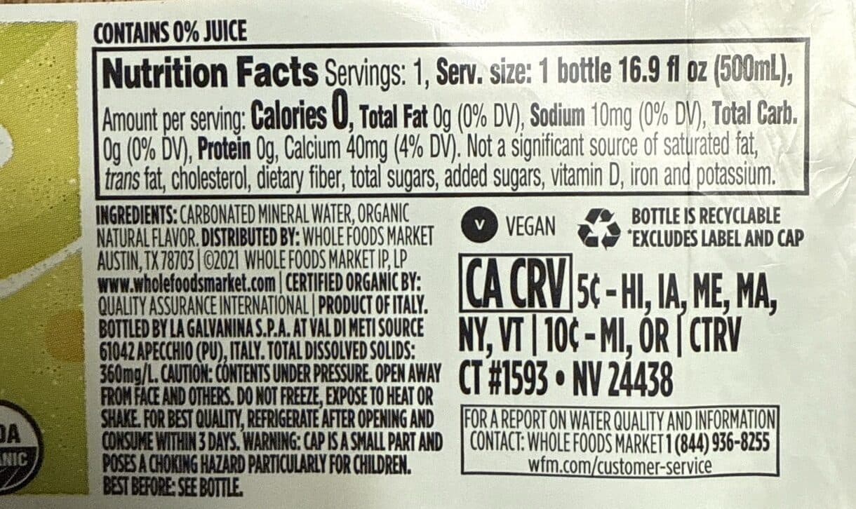 Whole Foods Market Whole foods market, italian sparkling mineral water, lemon packshot