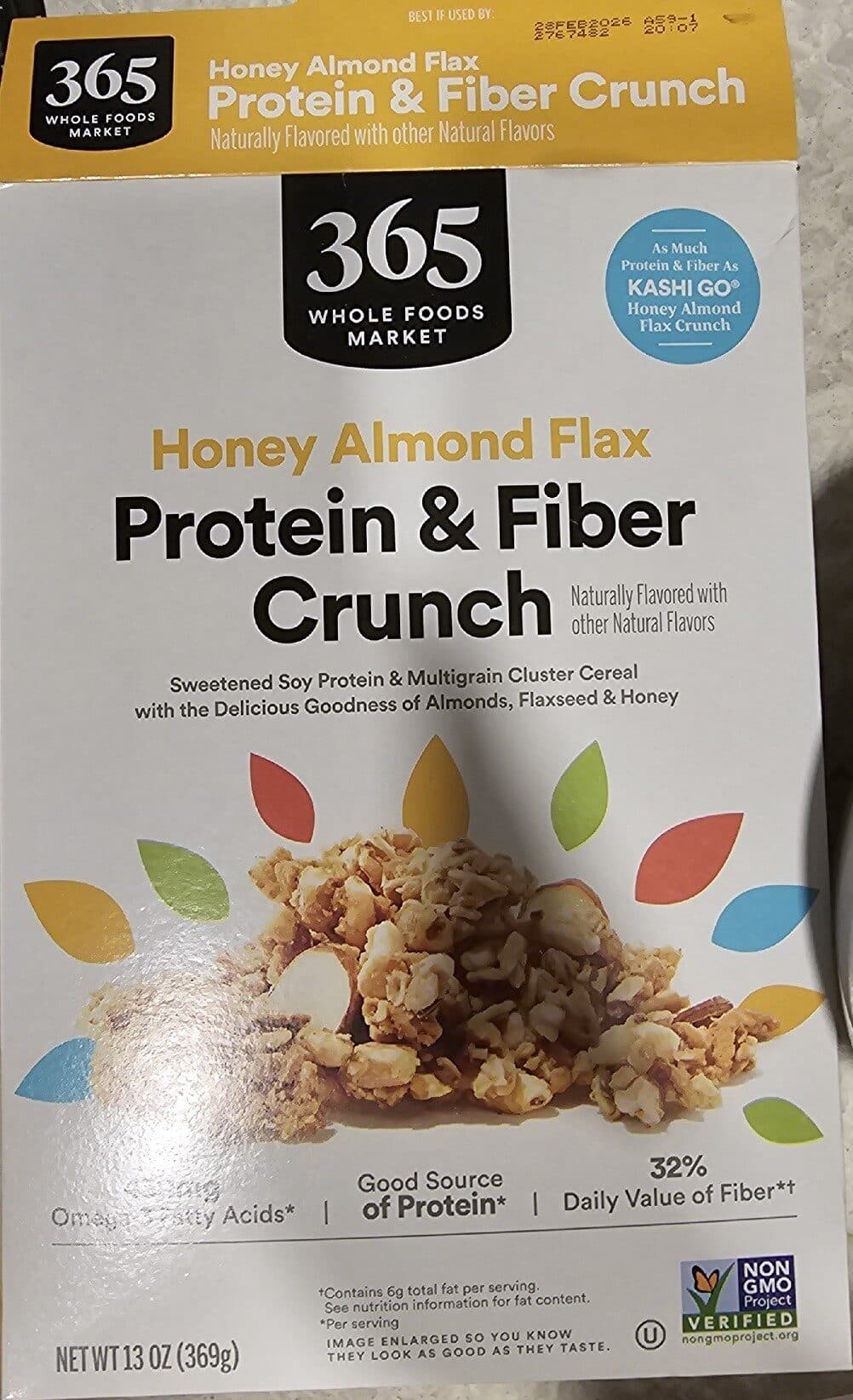365 Everyday Value Honey Almond Flax Protein & Fiber Crunch Cereal packshot