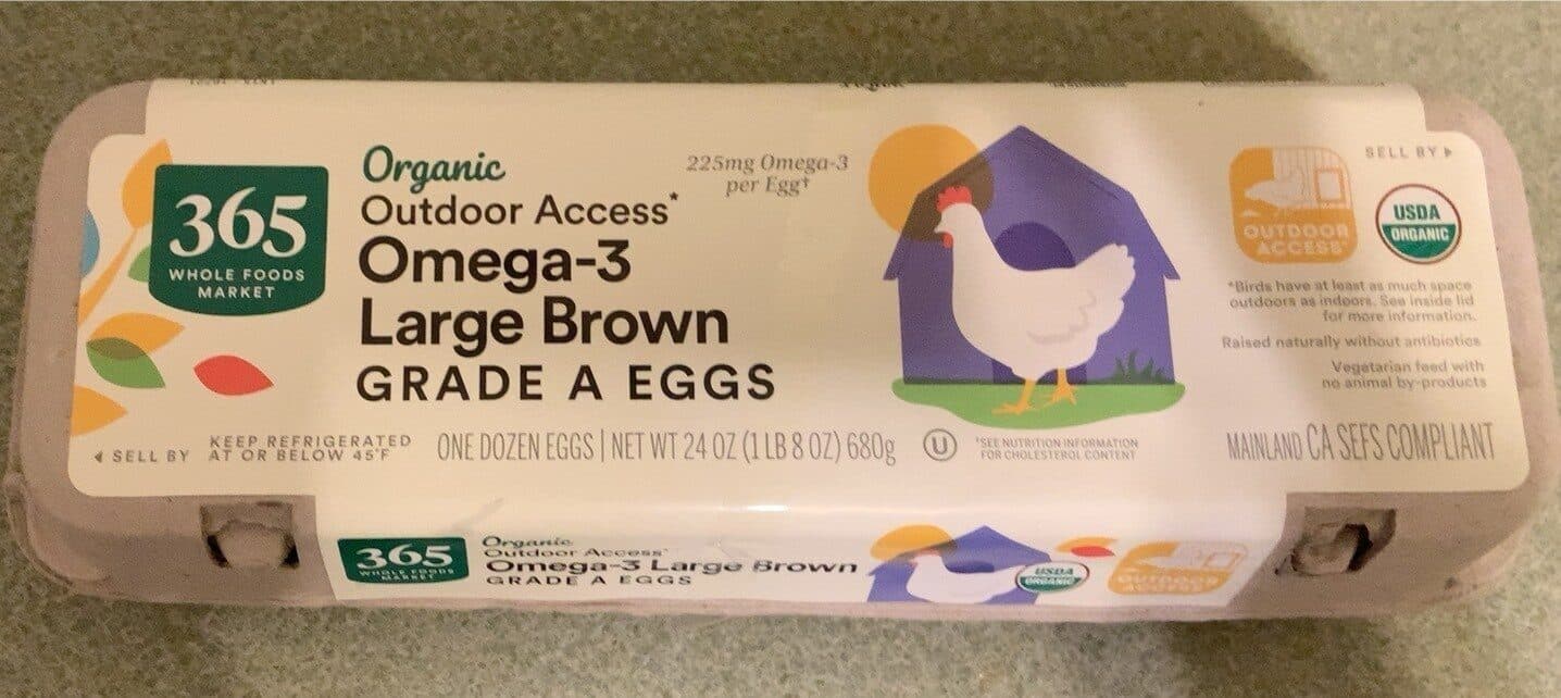365 Everyday Value Organic Omega-3 Large Brown Eggs packshot