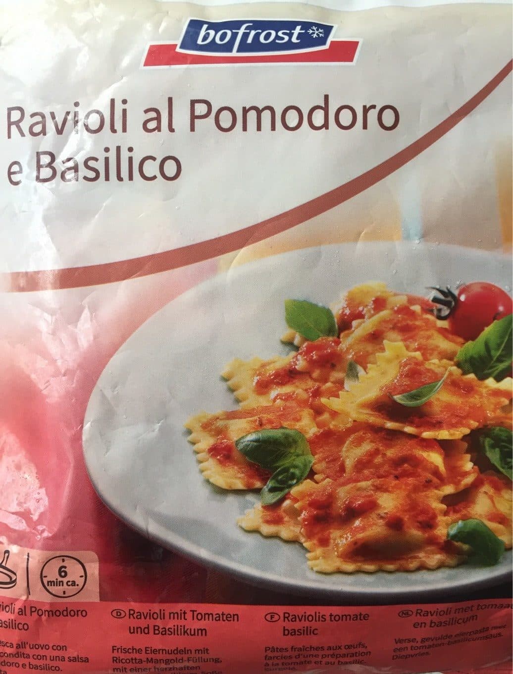 Bofrost Raviolis tomate basilic (Ravioli al pomodoro e basilico) packshot