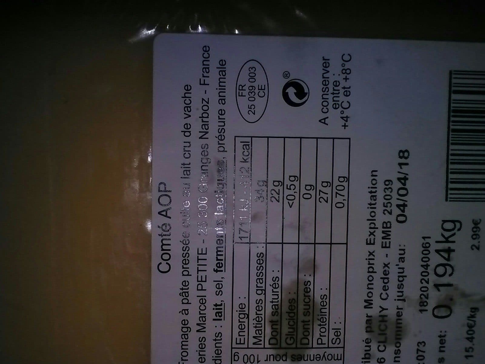 Open Food Facts Comté au lait cru packshot