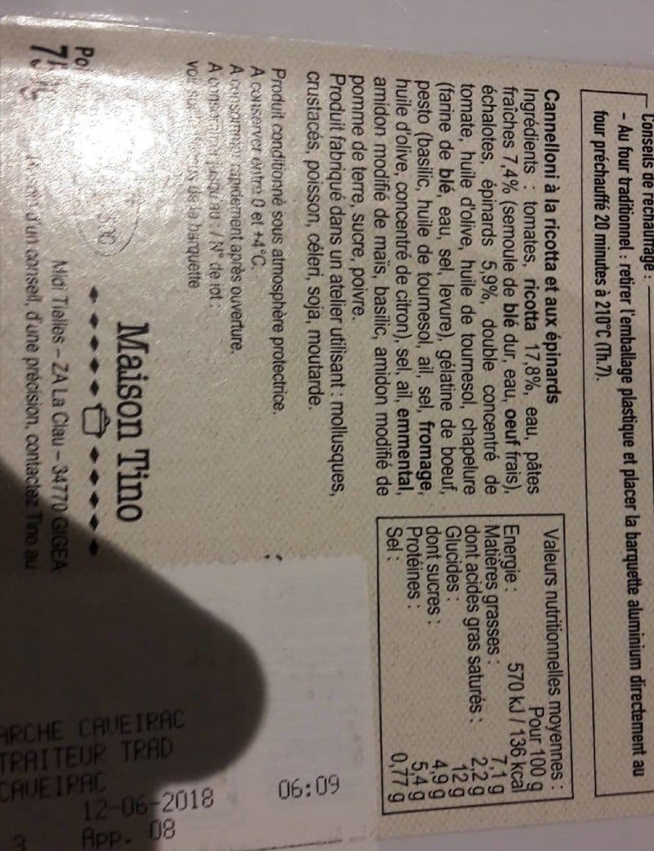 Open Food Facts Cannelloni ricotta épinards packshot