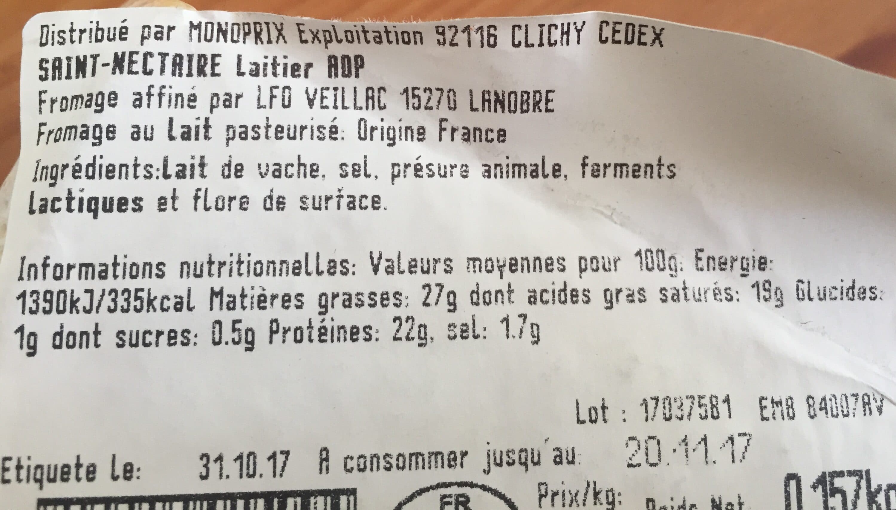 Monoprix Saint-Nectaire packshot