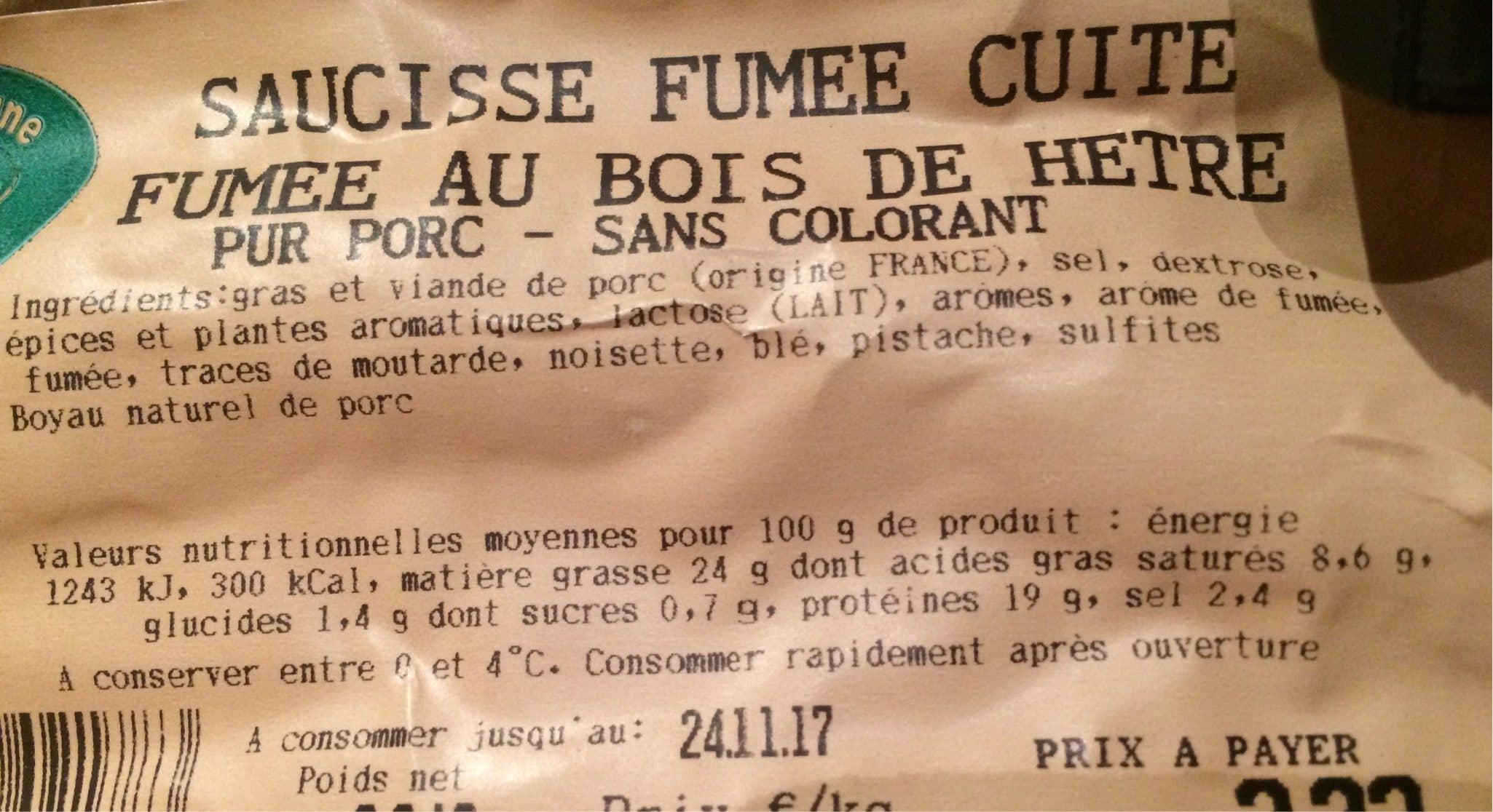 Charcuterie Tinel Saucisse fumée cuite au bois de hetre packshot