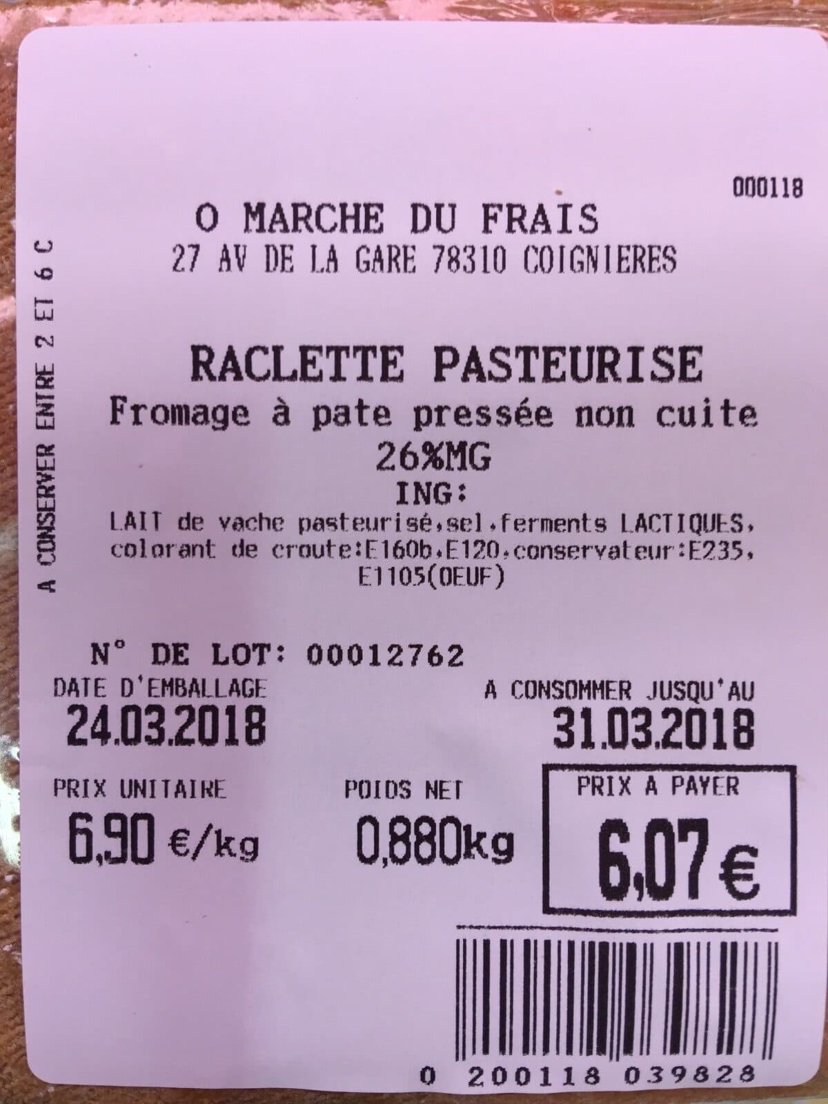 Open Food Facts Raclette pasteurisé packshot