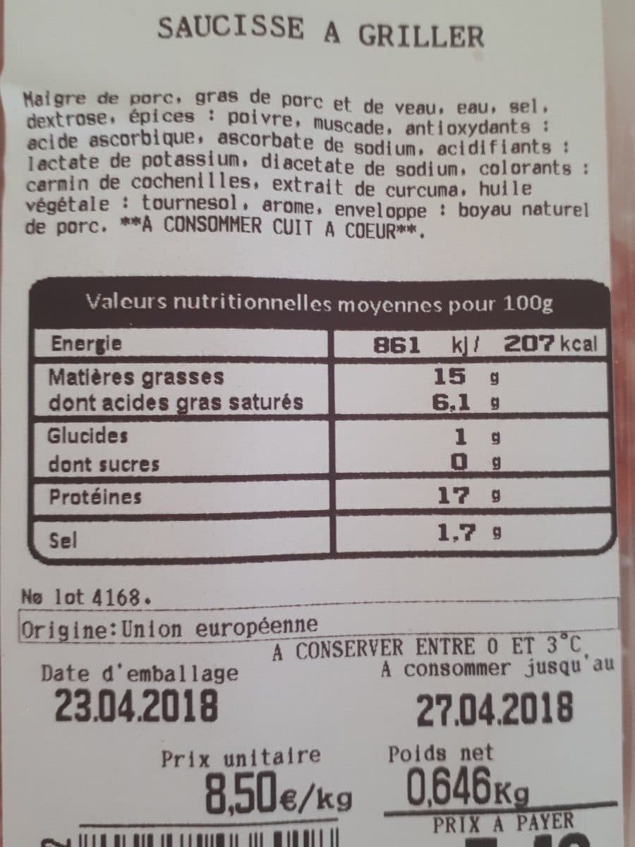 Open Food Facts Saucisse à griller packshot