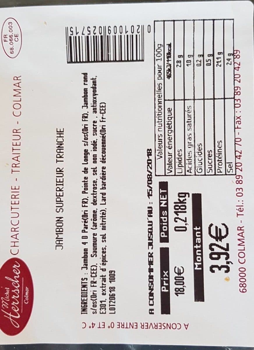 Open Food Facts Jambon supérieur packshot