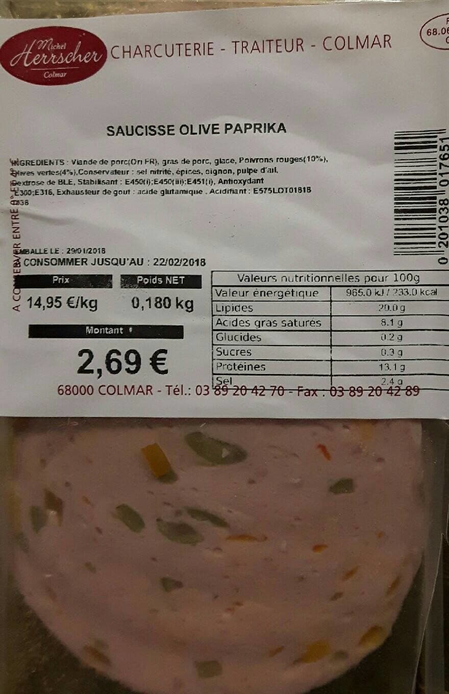 Michel Herrscher Saucisse olive paprika packshot