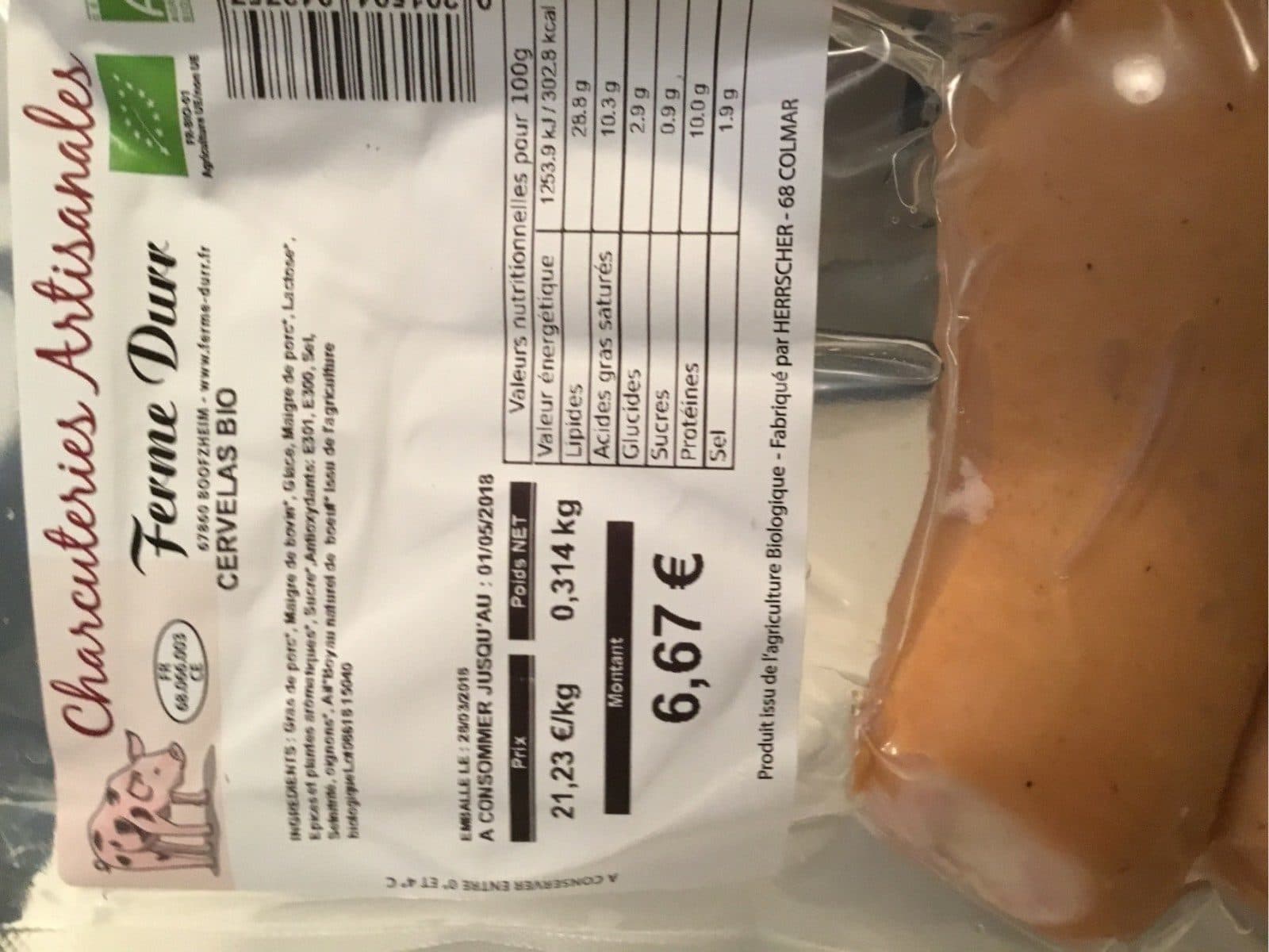 Open Food Facts Cervelas bio packshot