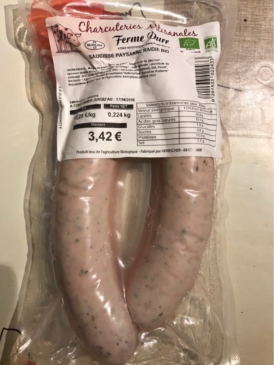 Open Food Facts Saucisse paysanne radie bio packshot