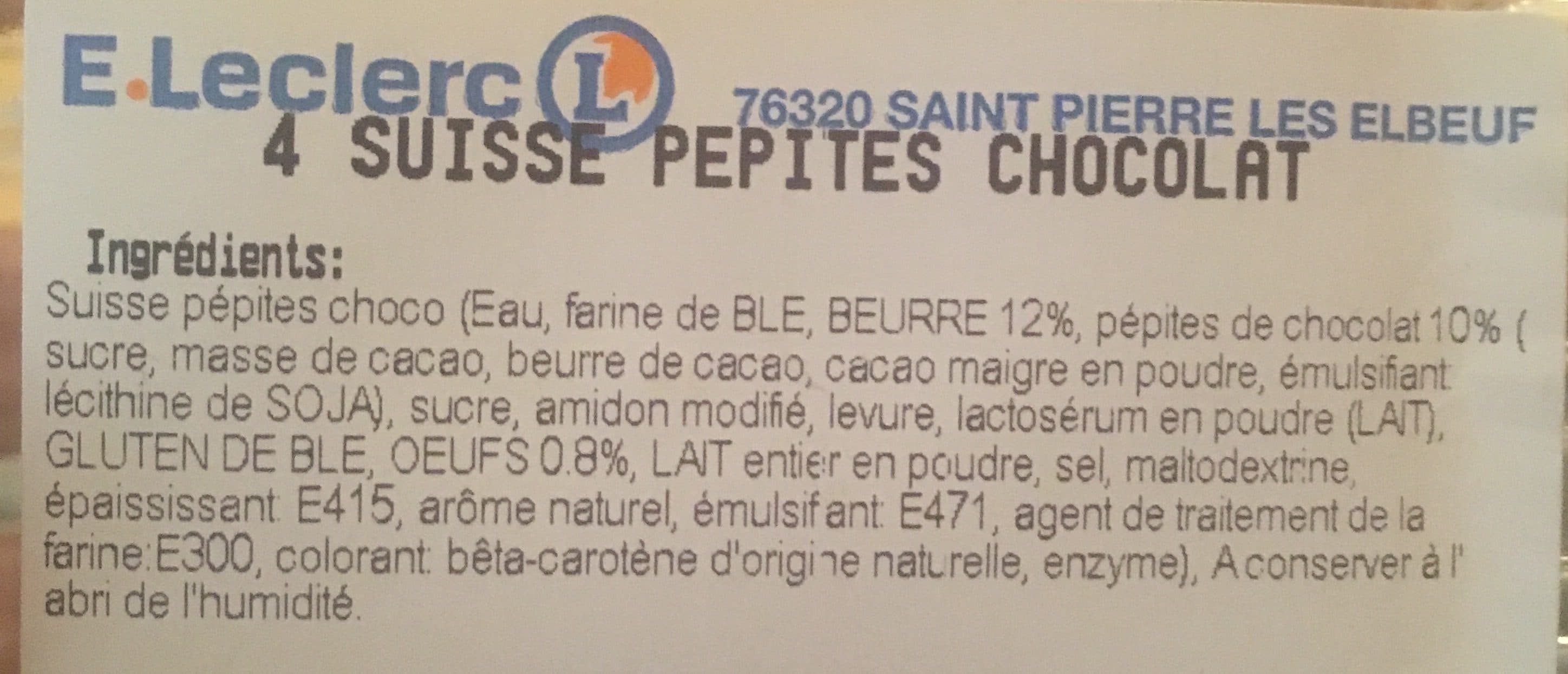 Leclerc Suisses pepites chocolat packshot