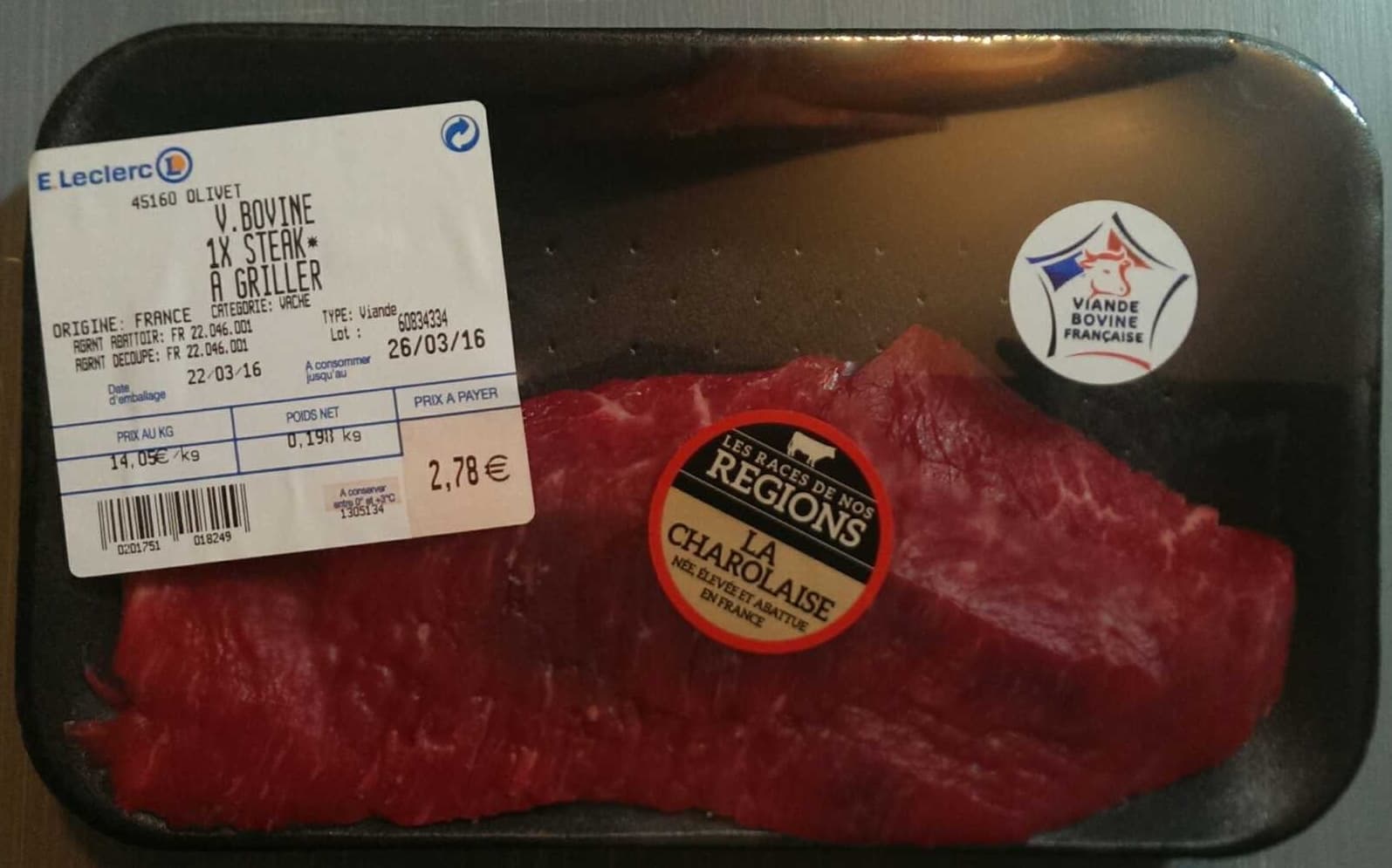Leclerc V. bovine 1x steak* à griller packshot