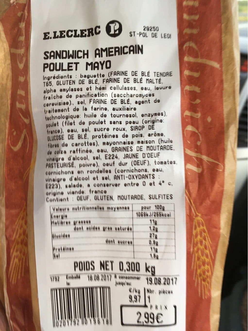 Leclerc Sandwich poulet mayo packshot