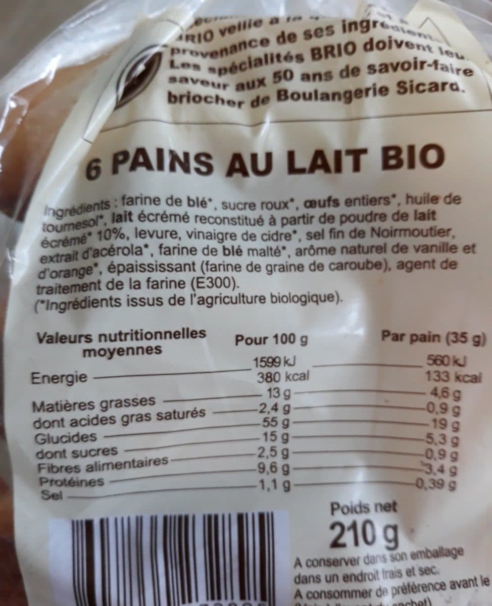 Open Food Facts Pain au lait Bio packshot