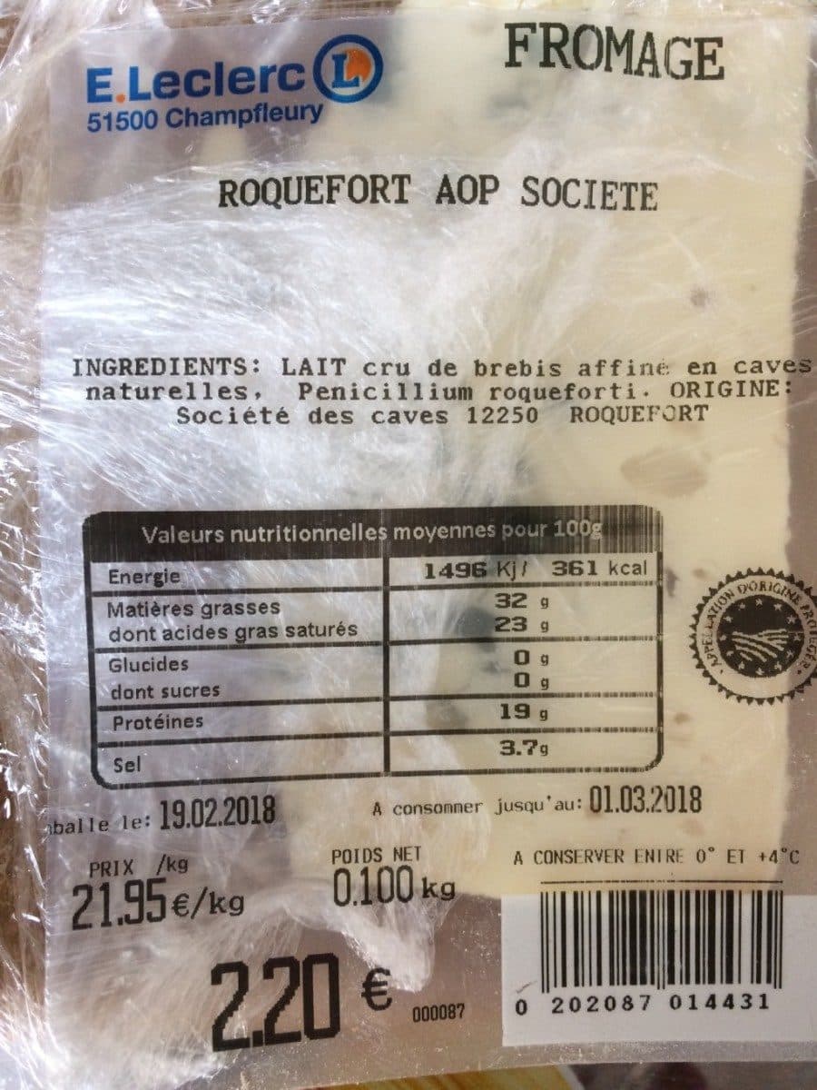 Open Food Facts Roquefort AOP Societé packshot
