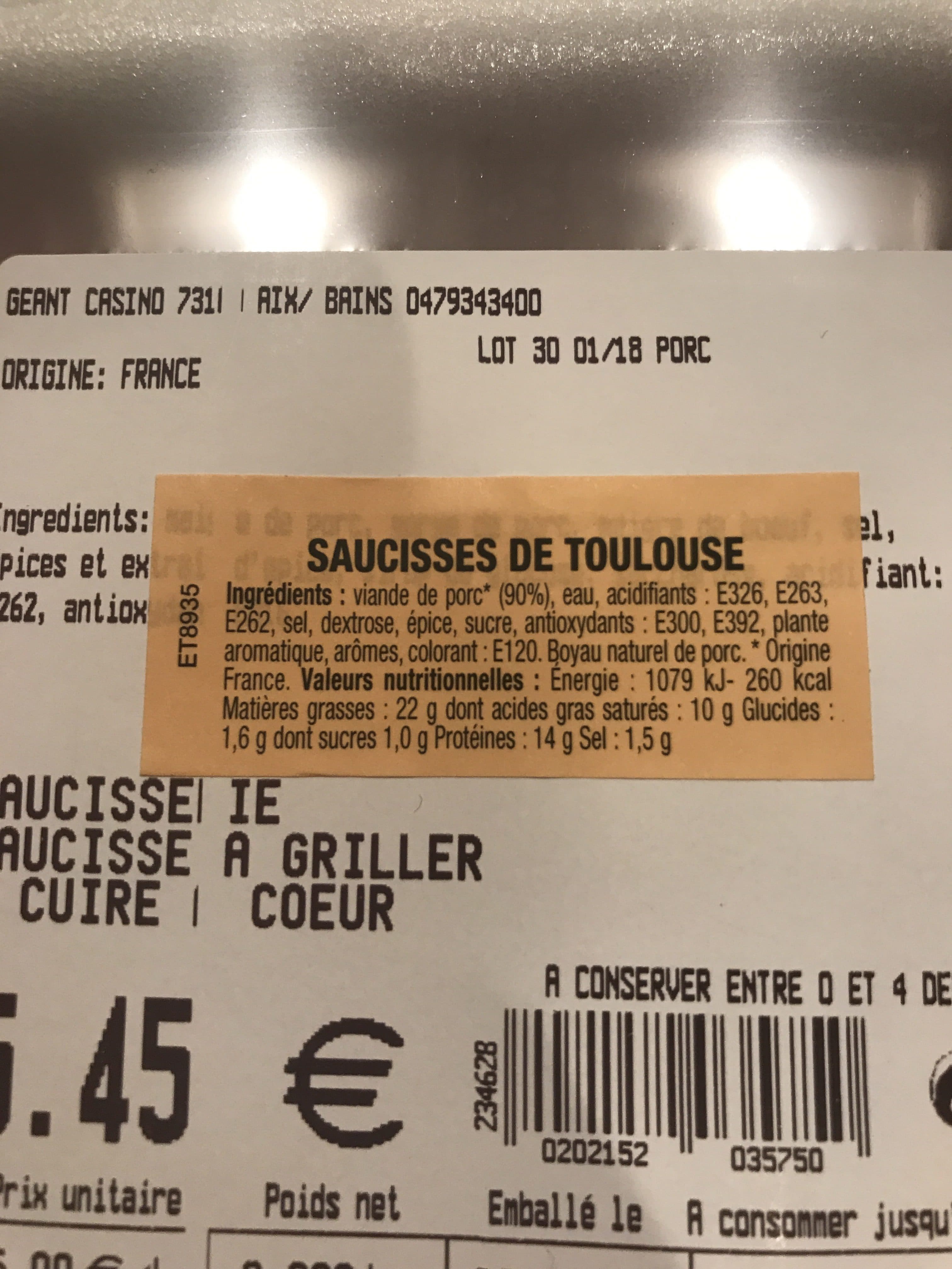 Geant Casino Saucisse de toulouse packshot