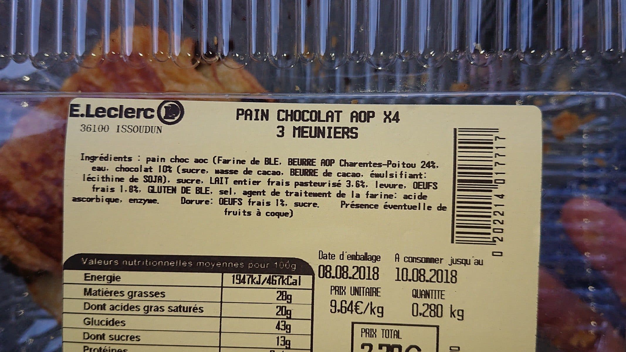 Open Food Facts Pain chocolat aop x4 3 meuniers packshot