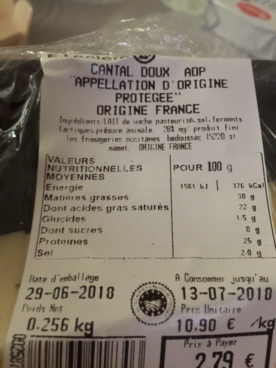 Open Food Facts Cantal doux packshot