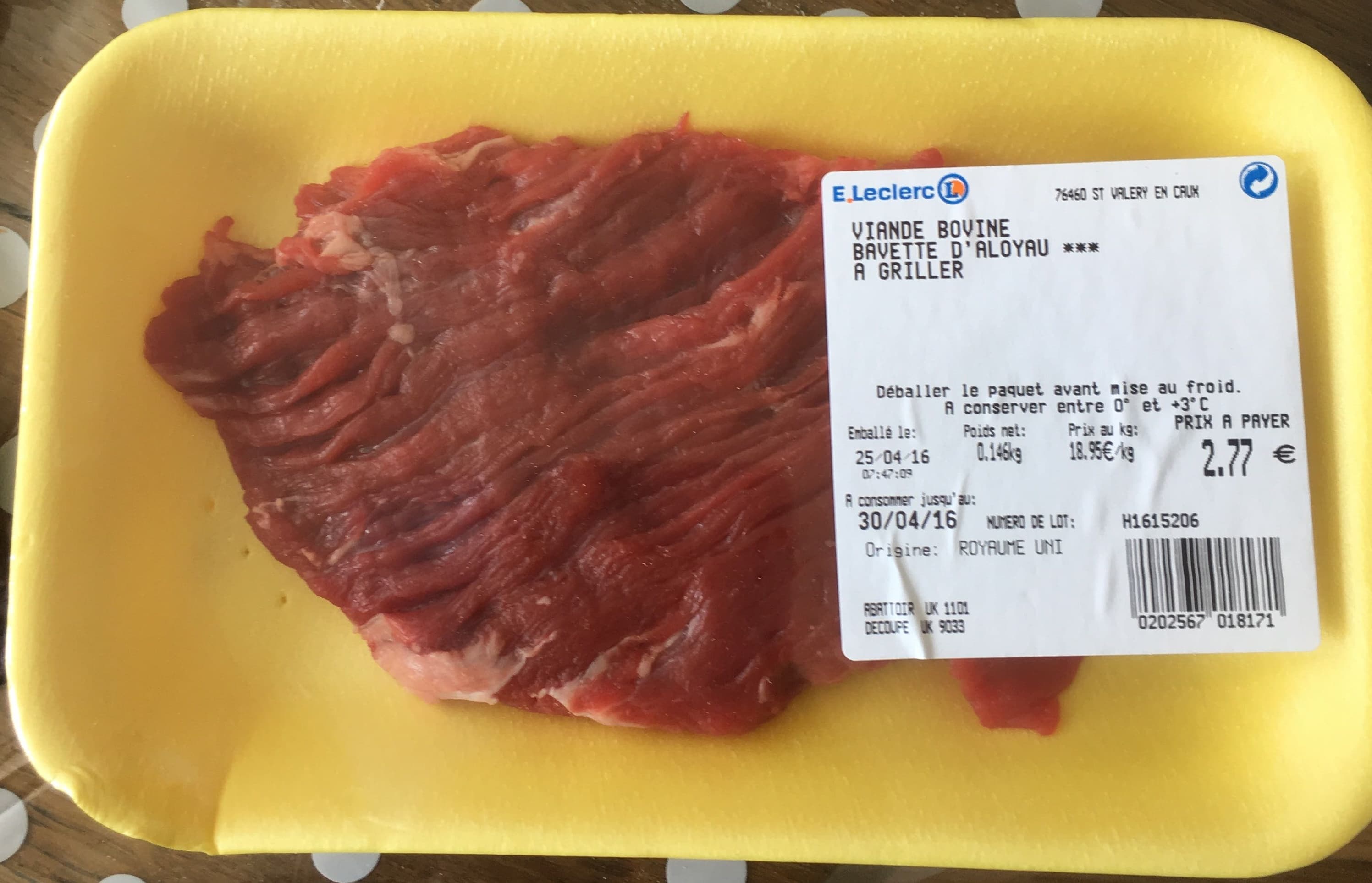 Leclerc Viande Bovine Bavette d'Aloyau à Griller packshot