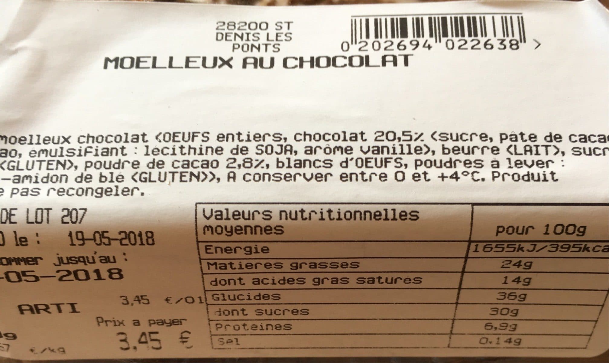 Open Food Facts Moelleux au chocolat packshot