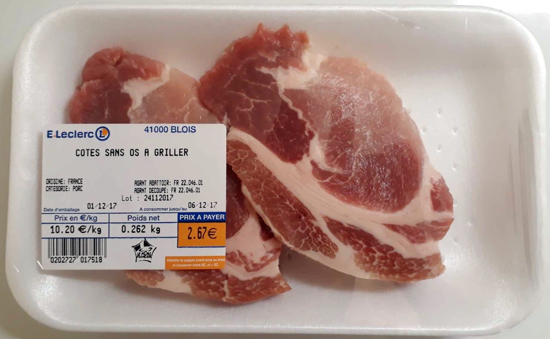 Leclerc Côtes sans os à griller packshot