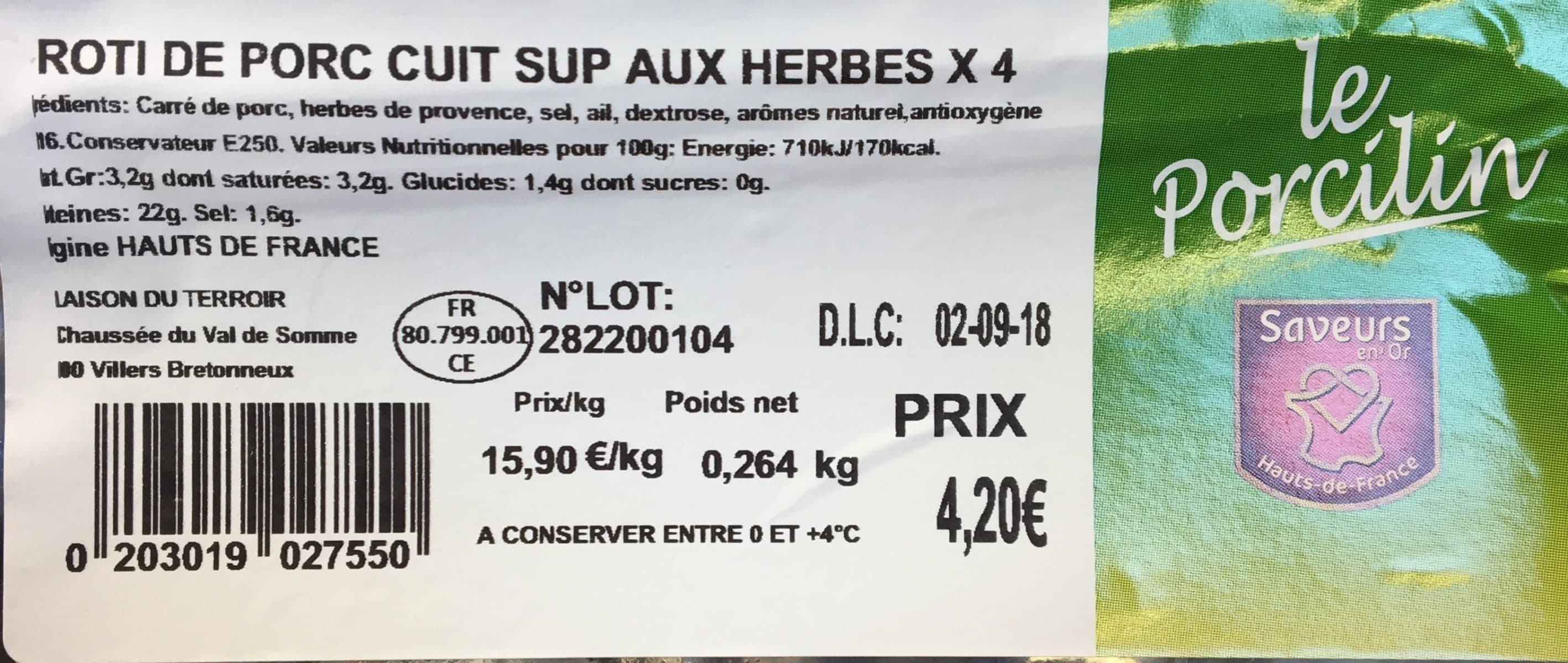 Open Food Facts Roti de porc cuit sup aux herbes packshot